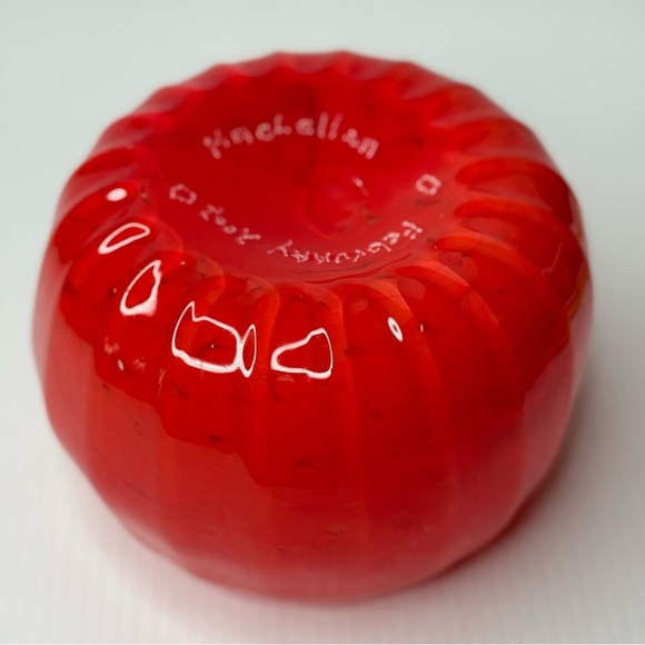 Decorative Hand Blown Studio Glass Art Bowl, Red Orange Swirl Etched Signature - Picture 7 of 11